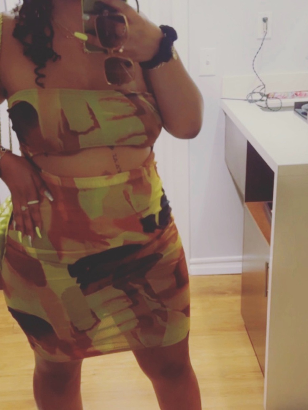 SHEIN Olive, Brown & Black Cutout Midi Dress